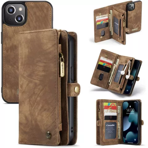 Caseme Retro Wallet &eacute;tui en cro&ucirc;te de cuir compatible avec iPhone 13 - marron