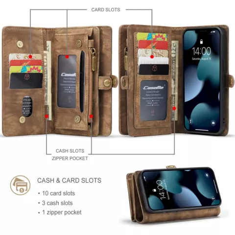 Caseme Retro Wallet &eacute;tui en cro&ucirc;te de cuir compatible avec iPhone 13 - marron
