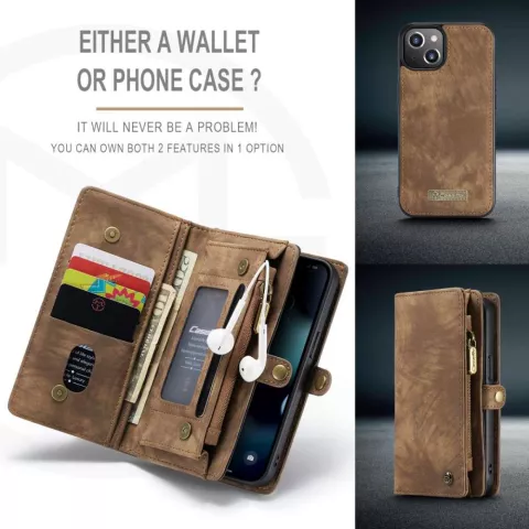 Caseme Retro Wallet &eacute;tui en cro&ucirc;te de cuir compatible avec iPhone 13 - marron