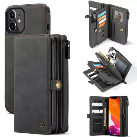 Caseme Luxe XL &Eacute;tui portefeuille en cro&ucirc;te de cuir compatible avec iPhone 13 - noir