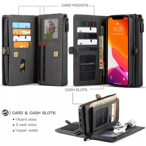 Caseme Luxe XL &Eacute;tui portefeuille en cro&ucirc;te de cuir compatible avec iPhone 13 - noir