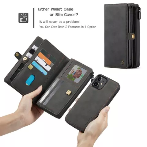 Caseme Luxe XL &Eacute;tui portefeuille en cro&ucirc;te de cuir compatible avec iPhone 13 - noir