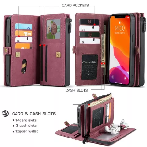 &Eacute;tui en cuir fendu Caseme Luxe XL Wallet pour iPhone 13 - rouge