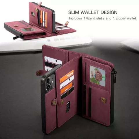 &Eacute;tui en cuir fendu Caseme Luxe XL Wallet pour iPhone 13 - rouge