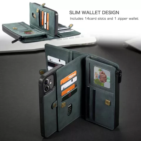 &Eacute;tui portefeuille en cuir fendu Caseme Luxe XL Wallet pour iPhone 13 - bleu