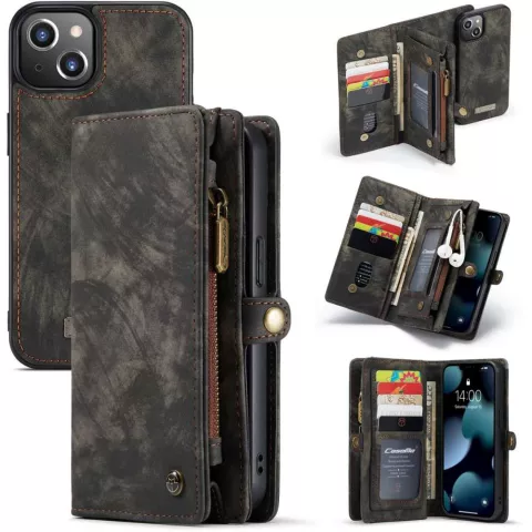 Caseme Retro Wallet &eacute;tui en cro&ucirc;te de cuir compatible avec iPhone 13 mini - noir
