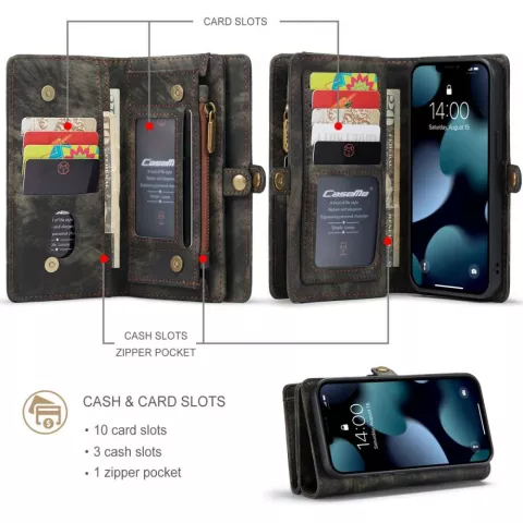 Caseme Retro Wallet &eacute;tui en cro&ucirc;te de cuir compatible avec iPhone 13 mini - noir