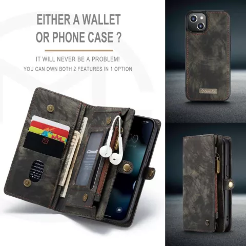 Caseme Retro Wallet &eacute;tui en cro&ucirc;te de cuir compatible avec iPhone 13 mini - noir