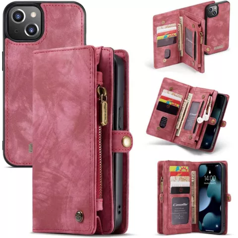 &Eacute;tui en cuir fendu Caseme Retro Wallet pour iPhone 13 mini - rouge