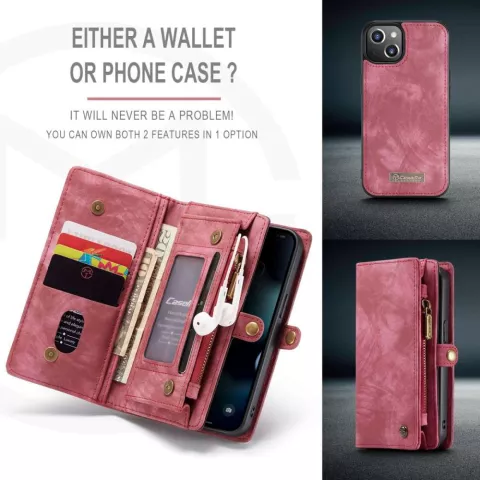 &Eacute;tui en cuir fendu Caseme Retro Wallet pour iPhone 13 mini - rouge