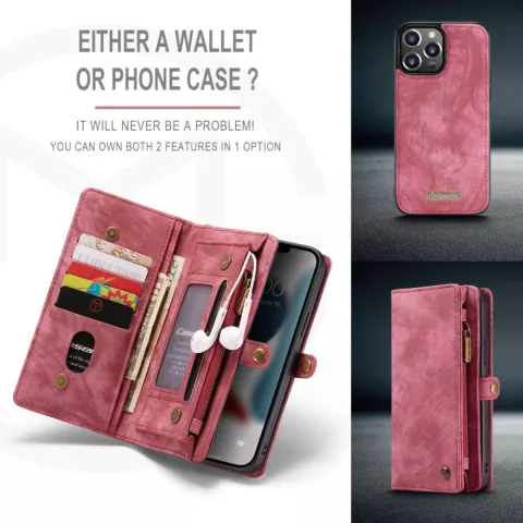 &Eacute;tui en cuir fendu Caseme Retro Wallet pour iPhone 13 Pro - rouge