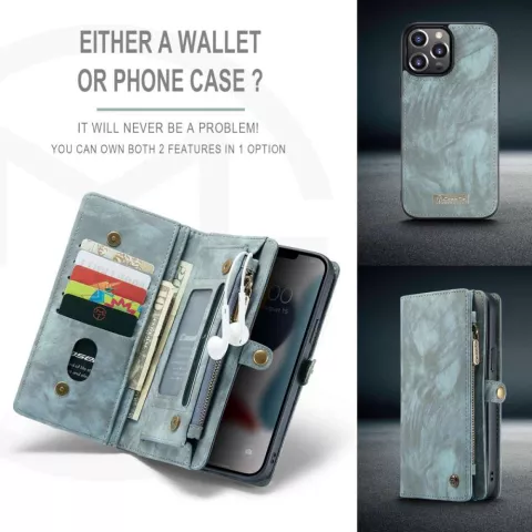 &Eacute;tui en cuir fendu Caseme Retro Wallet pour iPhone 13 Pro - bleu