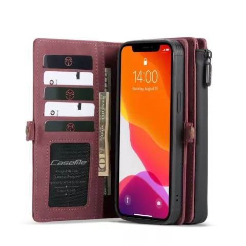 Caseme Luxe XL Etui portefeuille en cro&ucirc;te de cuir compatible avec iPhone 13 Pro - rouge