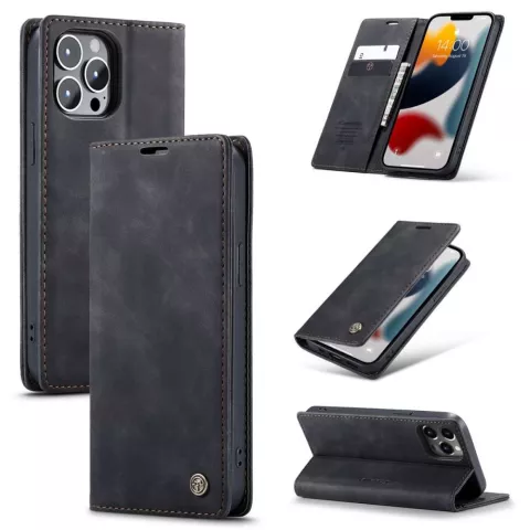 Caseme Slim Retro Wallet &eacute;tui en cuir artificiel compatible avec iPhone 13 Pro Max - noir