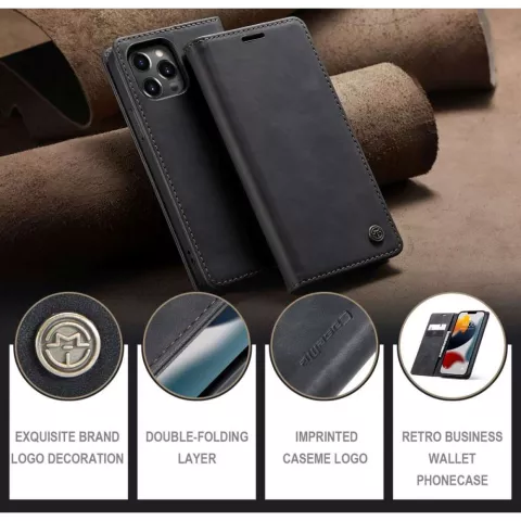 &Eacute;tui portefeuille en similicuir Caseme Slim Retro Wallet pour iPhone 13 Pro Max - Noir