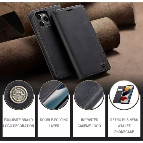 Caseme Slim Retro Wallet &eacute;tui en cuir artificiel compatible avec iPhone 13 Pro Max - noir