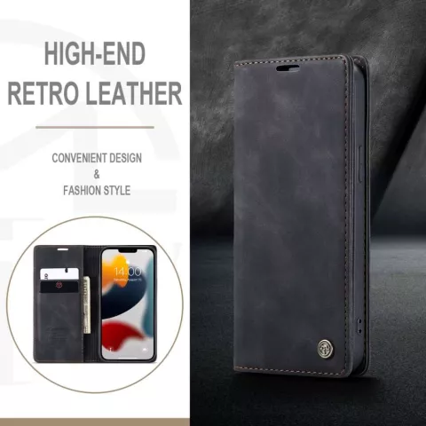 Caseme Slim Retro Wallet &eacute;tui en cuir artificiel compatible avec iPhone 13 Pro Max - noir