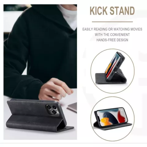 Caseme Slim Retro Wallet &eacute;tui en cuir artificiel compatible avec iPhone 13 Pro Max - noir