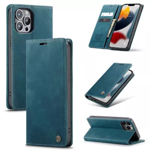 &Eacute;tui portefeuille en similicuir Caseme Slim Retro Wallet pour iPhone 13 Pro Max - Bleu