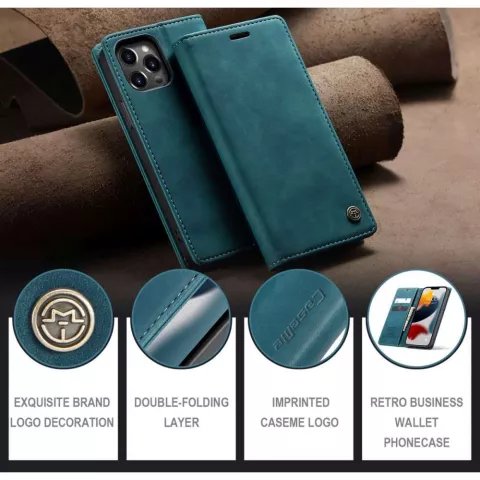 Caseme Slim Retro Wallet &eacute;tui en cuir artificiel compatible avec iPhone 13 Pro Max - bleu