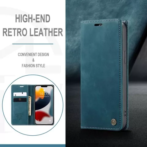 Caseme Slim Retro Wallet &eacute;tui en cuir artificiel compatible avec iPhone 13 Pro Max - bleu