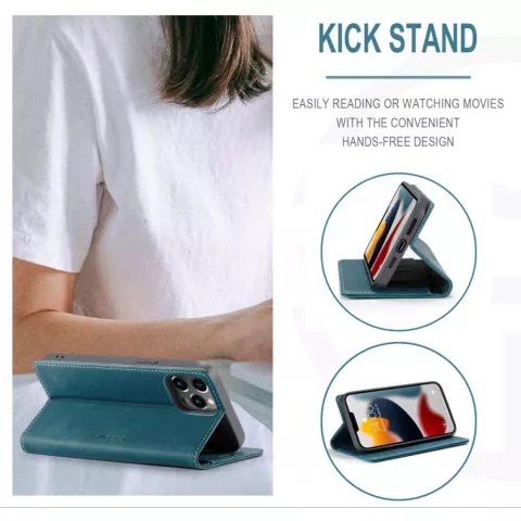 Caseme Slim Retro Wallet &eacute;tui en cuir artificiel compatible avec iPhone 13 Pro Max - bleu