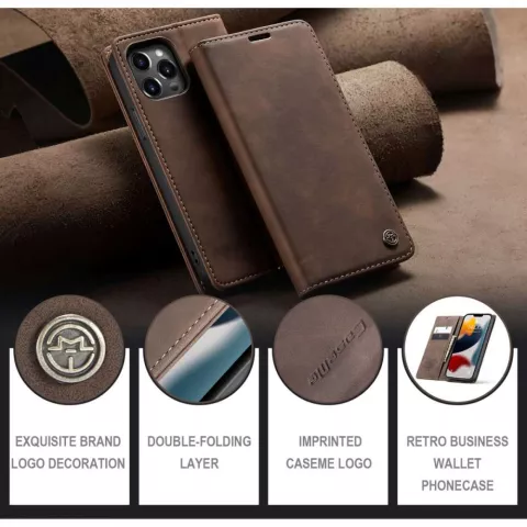 &Eacute;tui portefeuille en similicuir Caseme Slim Retro Wallet pour iPhone 13 Pro Max - Marron