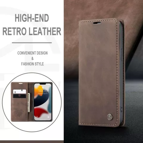 Caseme Slim Retro Wallet &eacute;tui en cuir artificiel compatible avec iPhone 13 Pro Max - marron