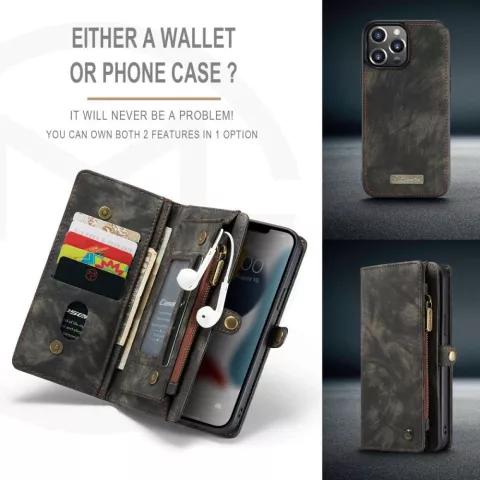 &Eacute;tui en cuir fendu Caseme Retro Wallet pour iPhone 13 Pro Max - noir