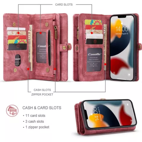 &Eacute;tui en cuir fendu Caseme Retro Wallet pour iPhone 13 Pro Max - rouge