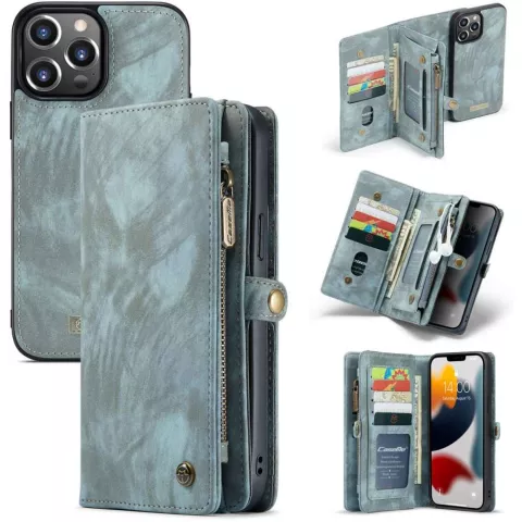 &Eacute;tui en cuir fendu Caseme Retro Wallet pour iPhone 13 Pro Max - bleu