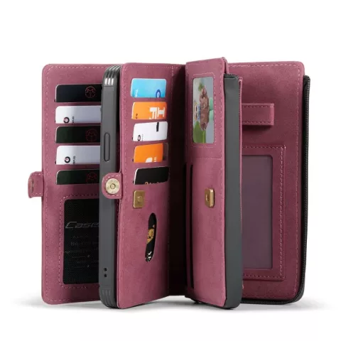&Eacute;tui portefeuille en cuir fendu Caseme Luxe XL pour iPhone 13 Pro Max - Rouge
