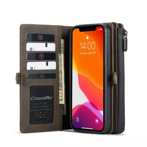 &Eacute;tui portefeuille en cuir fendu Caseme Luxe XL Wallet pour iPhone 13 Pro Max - marron
