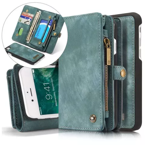 Caseme Retro Wallet &eacute;tui en cro&ucirc;te de cuir compatible avec iPhone 7, iPhone 8 et iPhone SE 2020 SE 2022 - bleu