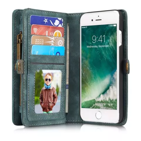 &Eacute;tui en cuir fendu Caseme Retro Wallet pour iPhone 7, iPhone 8 et iPhone SE 2020 SE 2022 - bleu