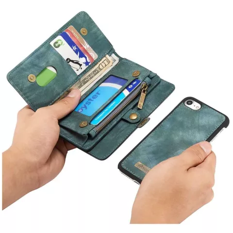 &Eacute;tui en cuir fendu Caseme Retro Wallet pour iPhone 7, iPhone 8 et iPhone SE 2020 SE 2022 - bleu