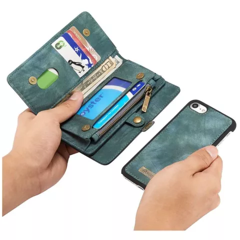 Caseme Retro Wallet &eacute;tui en cro&ucirc;te de cuir compatible avec iPhone 7, iPhone 8 et iPhone SE 2020 SE 2022 - bleu