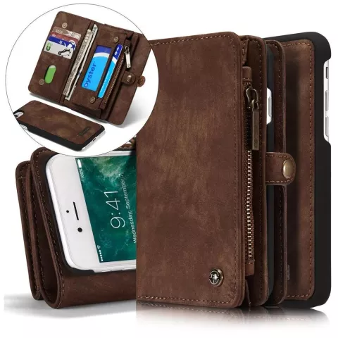 &Eacute;tui en cro&ucirc;te de cuir Caseme Retro Wallet compatible avec iPhone 7, iPhone 8 et iPhone SE 2020 SE 2022 - marron