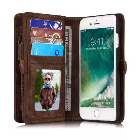 &Eacute;tui en cuir fendu Caseme Retro Wallet pour iPhone 7, iPhone 8 et iPhone SE 2020 SE 2022 - marron