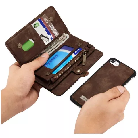 &Eacute;tui en cro&ucirc;te de cuir Caseme Retro Wallet compatible avec iPhone 7, iPhone 8 et iPhone SE 2020 SE 2022 - marron