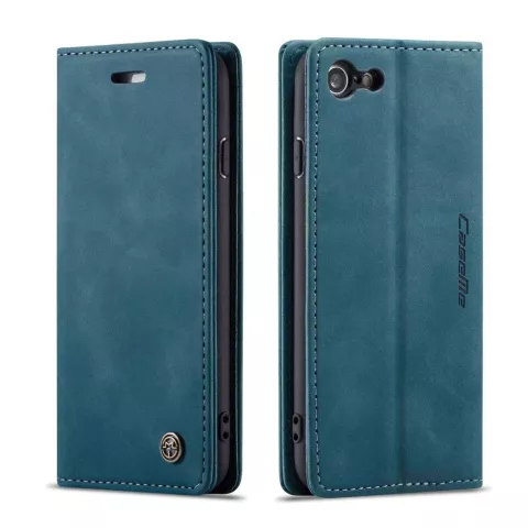 Caseme Slim Retro Wallet &eacute;tui en cuir artificiel compatible avec iPhone 7, iPhone 8 et iPhone SE 2020 SE 2022 - bleu