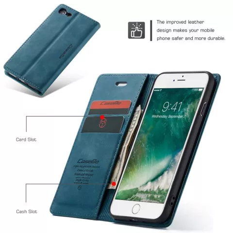 &Eacute;tui portefeuille en similicuir Caseme Slim Retro Wallet pour iPhone 7, 8, SE 2020 SE 2022 - Bleu