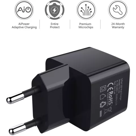 Aukey adaptateur secteur duo chargeur 2 mini chargeur USB-A - Noir