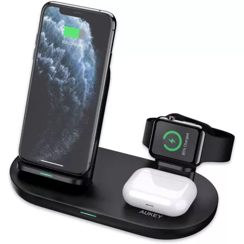 Chargeur sans fil Aukey trio chargeur Qi smartphone Airpods Apple Watch chargeur - Noir
