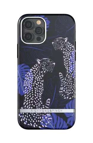 Coque iPhone 12 et iPhone 12 Pro Richmond &amp; Finch Blue Cheetah Leaves Cheetah - Bleu