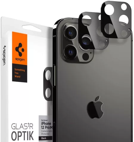 Protecteur d&#039;objectif Spigen Glas tR Optik Lens (2 Pack) pour iPhone 12 Pro Max - Noir