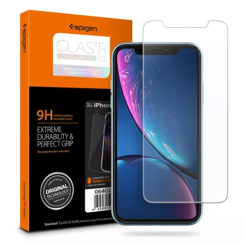 Protecteur d&#039;&eacute;cran Spigen Glas tR SlimHD compatible avec iPhone XR et iPhone 11 - transparent