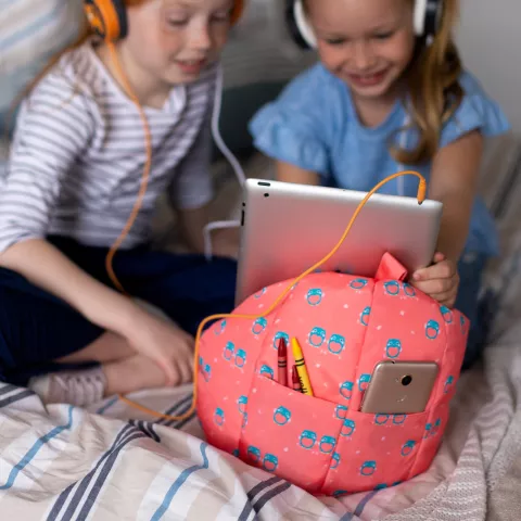 Planet Buddies - Coussin pour tablette en forme de hibou - Pouf adapt&eacute; au support iPad - Rose