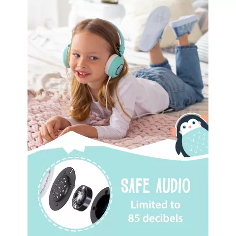 Planet Buddies casque pingouin casque pliable pour enfants prise casque aux - Bleu clair