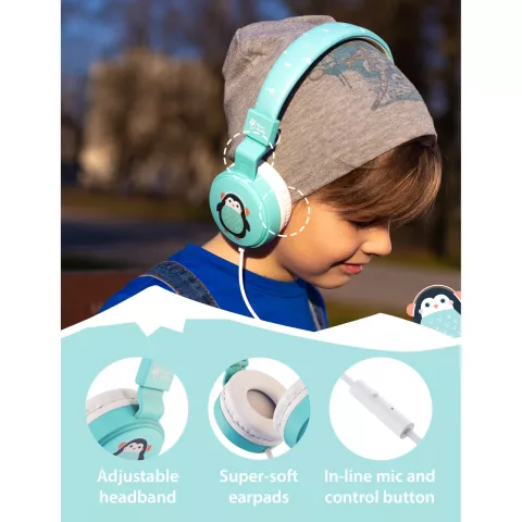 Planet Buddies casque pingouin casque pliable pour enfants prise casque aux - Bleu clair